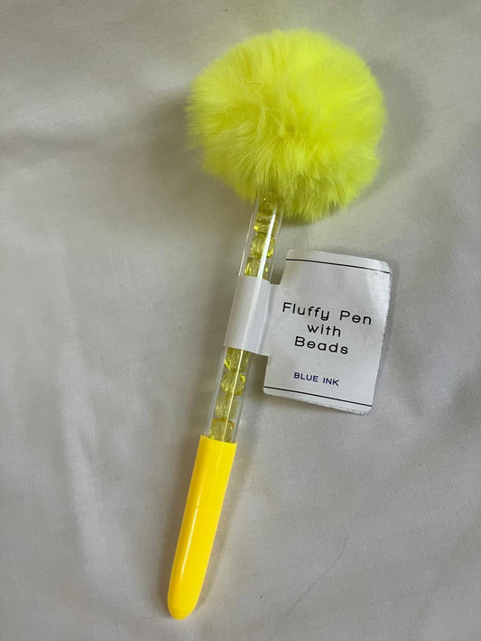 Yellow Fluffy Pen With Beads